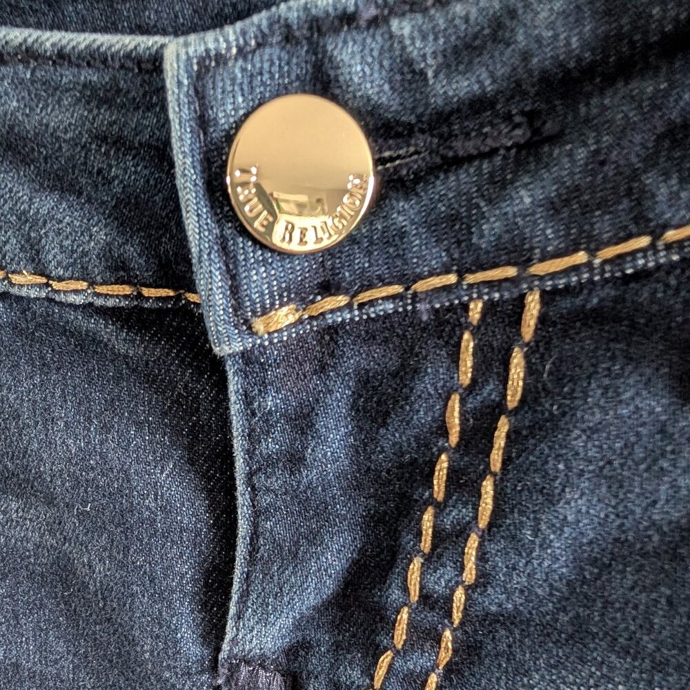 True Religion Halle Mid Rise Super Skinny Jeans Dark Blue Wash Size 24 Y2K Denim - Picture 4 of 12